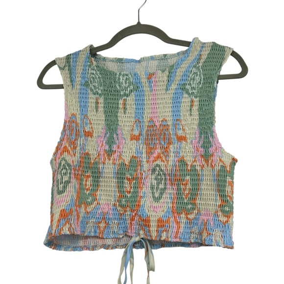 Boho Floral Print Two Piece Set Women’s XL | Smocked Crop Tank & Wide Leg Pants - Picture 7 of 14